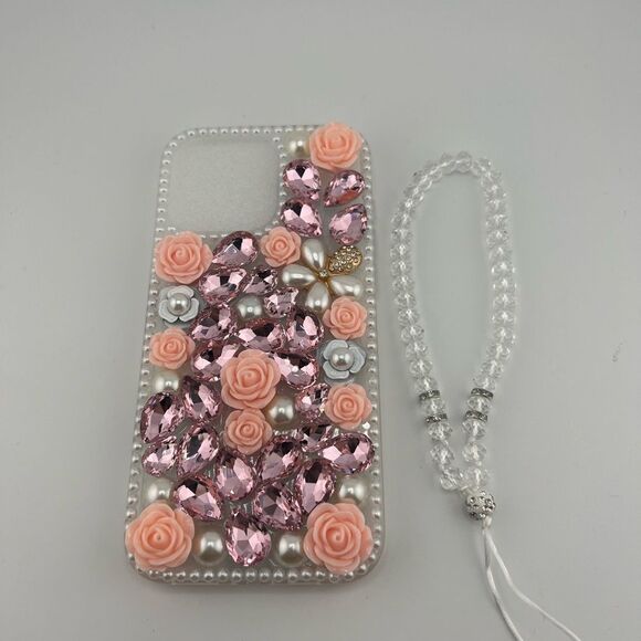 Pink Rose Pearl Crystal iPhone 16 Pro Max Case - Picture 3 of 4